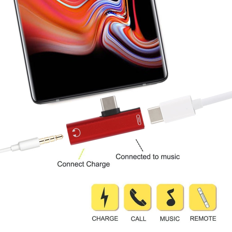 2 in 1 USB-C / Type-C Male to USB-C / Type-C Female 3.5mm Jack Charging Listening Adapter(Red) - Mobile Accessories by buy2fix | Online Shopping UK | buy2fix