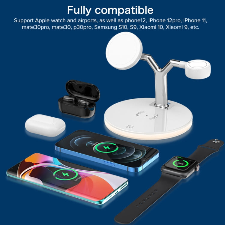 3 in 1 15W Multi-function Magnetic Wireless Charger for Mobile Phones & Apple Watches & AirPods 1 / 2 / Pro, with Colorful LED Light(White) - Apple Accessories by buy2fix | Online Shopping UK | buy2fix