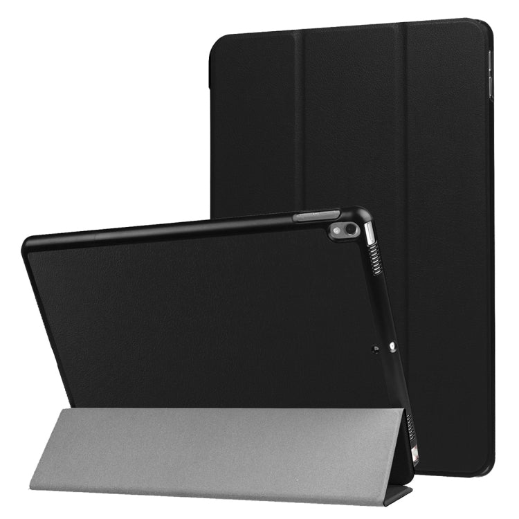 For iPad Pro 10.5 inch PU Litchi Texture 3-folding Smart Case Clear Back Cover with Holder(Black) - iPad Pro 10.5 inch Cases by buy2fix | Online Shopping UK | buy2fix