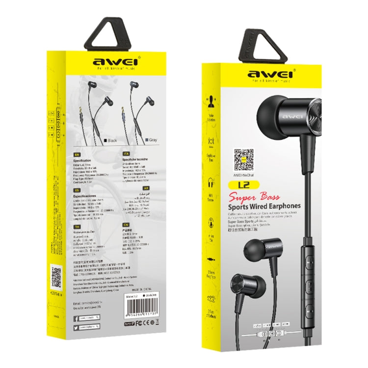 awei L2  3.5mm Plug In-Ear Wired Stereo Earphone with Mic(Black) - Normal Style Earphone by awei | Online Shopping UK | buy2fix