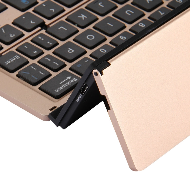 F18 Ultra-slim Rechargeable Foldable 58 Keys Bluetooth Wireless Keyboard with Holder (Gold) - Wireless Keyboard by buy2fix | Online Shopping UK | buy2fix