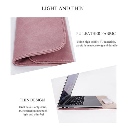 PU01S PU Leather Horizontal Invisible Magnetic Buckle Laptop Inner Bag for 14.1 inch laptops, with Small Bag (Pink) - 14.1 inch by buy2fix | Online Shopping UK | buy2fix