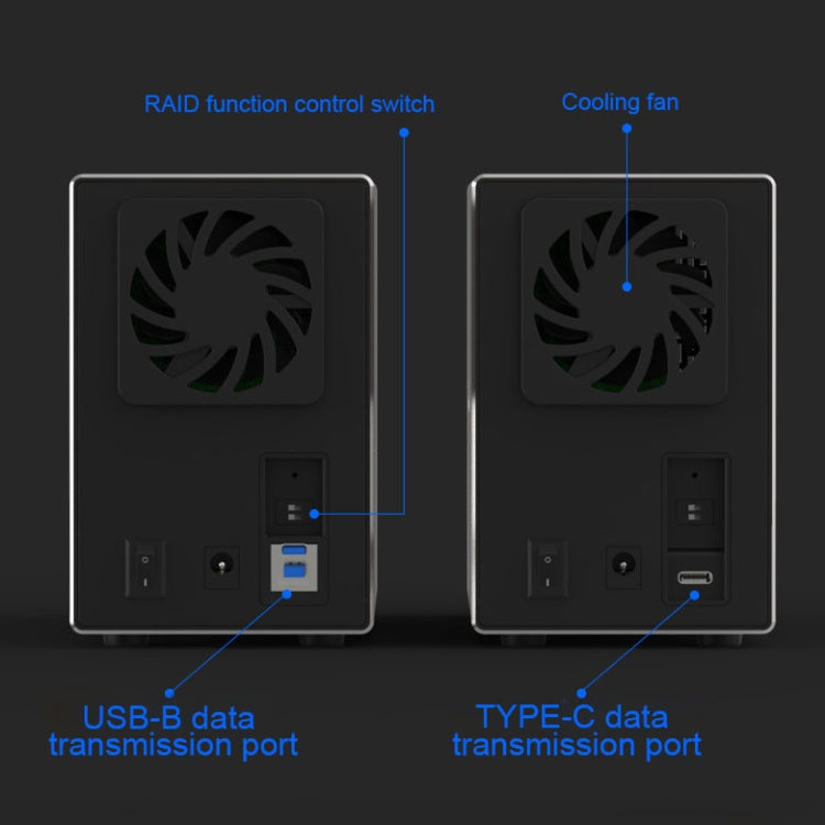 Blueendless Type-C / USB-C Interface 3.5 inch 2 Bay RAID Combination Array HDD External Enclosure (US Plug) - HDD Enclosure by Blueendless | Online Shopping UK | buy2fix