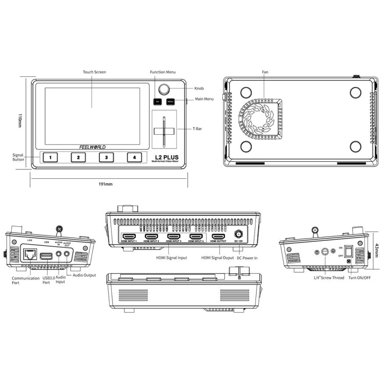 FEELWORLD L2 Plus Multi-camera Video Mixer Switcher with 5.5 inch Screen(US Plug) - Consumer Electronics by FEELWORLD | Online Shopping UK | buy2fix