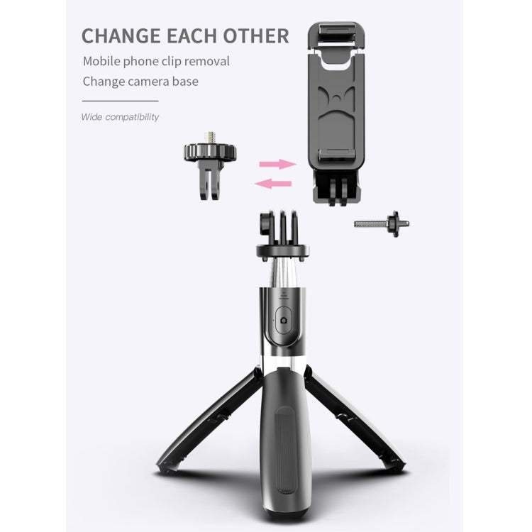 L02 100cm Multi-function Adjustable Bluetooth Self-timer Pole Tripod Selfie Stick (Black) - Consumer Electronics by buy2fix | Online Shopping UK | buy2fix