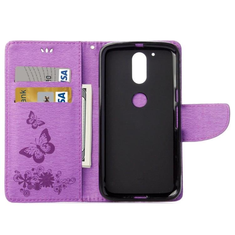 For Motorola Moto G (4rd gen) Plus Pressed Flowers Butterfly Pattern Leather Case with Holder & Card Slots & Wallet(Purple) - Mobile Accessories by buy2fix | Online Shopping UK | buy2fix