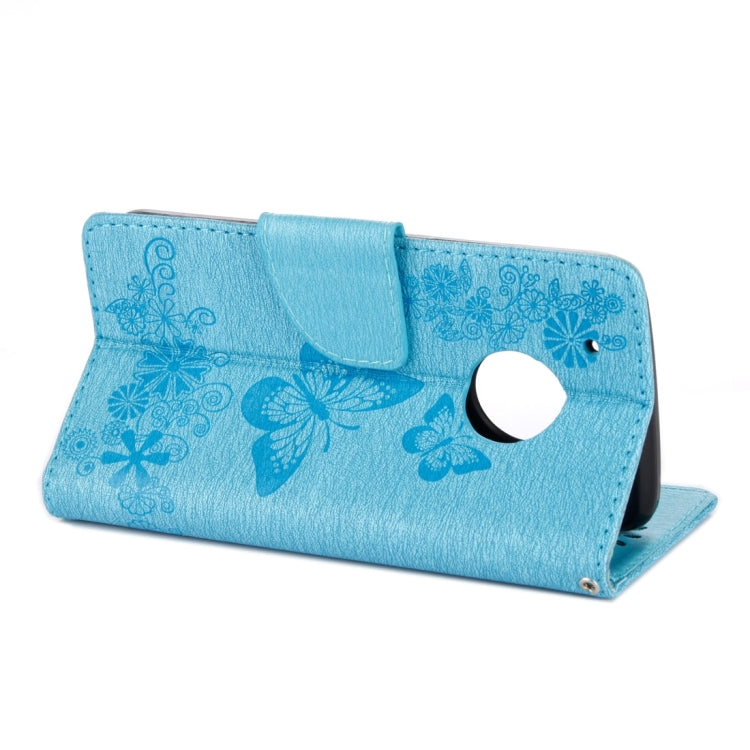 For Motorola Moto G5 Plus Pressed Flowers Butterfly Pattern Horizontal Flip Leather Case with Holder & Card Slots & Wallet(Blue) - Motorola Cases by buy2fix | Online Shopping UK | buy2fix