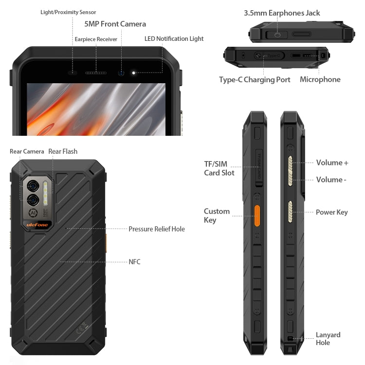 [HK Warehouse] Ulefone Power Armor X11 Rugged Phone, 4GB+32GB, IP68/IP69K Waterproof Dustproof Shockproof,  8150mAh Battery, 5.45 inch Android 13 MediaTek Helio A22 Quad Core up to 2.0GHz, Network: 4G, OTG, NFC, Global Version with Google Play(Black) - Ulefone by Ulefone | Online Shopping UK | buy2fix