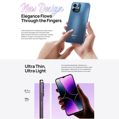 [HK Warehouse] Ulefone Note 16 Pro, 4GB+128GB, Dual Back Cameras, Face ID & Side Fingerprint Identification, 4400mAh Battery, 6.52 inch Android 13 Unisoc T606 Octa Core up to 1.6GHz, Network: 4G, Dual SIM, OTG (Purple) - Ulefone by Ulefone | Online Shopping UK | buy2fix