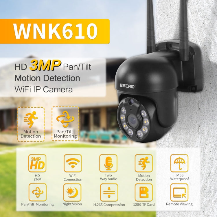 ESCAM WNK610 3.0 Million Pixels Wireless Dome IP Camera, Support Motion Detection & Two-way Audio & Full-color Night Vision & TF Card, UK Plug - Dome Camera by ESCAM | Online Shopping UK | buy2fix