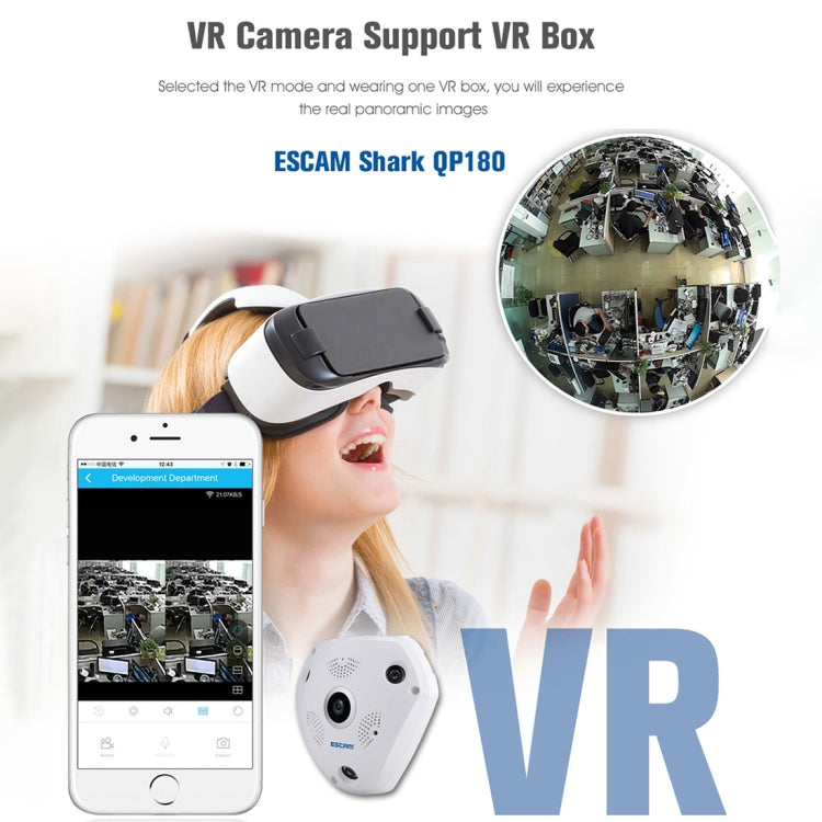 ESCAM Shark QP180 960P 360 Degrees Fisheye Lens 1.3MP WiFi IP Camera, Support Motion Detection / Night Vision, IR Distance: 10m - 360 Degree Camera by ESCAM | Online Shopping UK | buy2fix