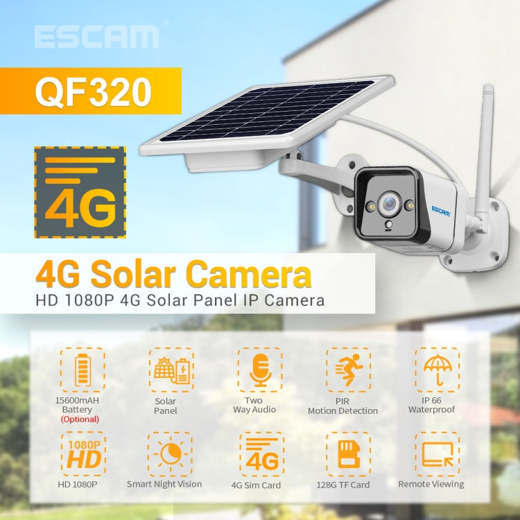 ESCAM QF320 HD 1080P 4G Solar Panel IP Camera, Support Night Vision & TF Card & PIR Motion Detection & Two Way Audio - Dome Camera by ESCAM | Online Shopping UK | buy2fix