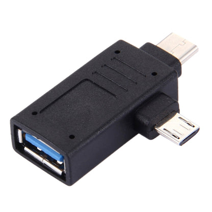 USB-C / Type-C Male + Micro USB Male to USB 3.0 Female Adapter(Black) - USB Adapter by buy2fix | Online Shopping UK | buy2fix