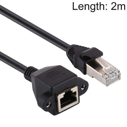 RJ45 Female to Male CAT5E Network Panel Mount Screw Lock Extension Cable, Length: 2m(Black) - Lan Cable and Tools by buy2fix | Online Shopping UK | buy2fix