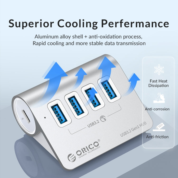 ORICO M3U4 Aluminum Alloy 4-Port USB 3.2 Gen1 5Gbps HUB (Silver) - USB 3.0 HUB by ORICO | Online Shopping UK | buy2fix