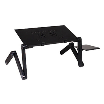 Portable 360 Degree Adjustable Foldable Aluminium Alloy Desk Stand with Double CPU Fans & Mouse Pad for Laptop / Notebook, Desk Size: 420mm x 260mm (Black) - Computer & Networking by buy2fix | Online Shopping UK | buy2fix