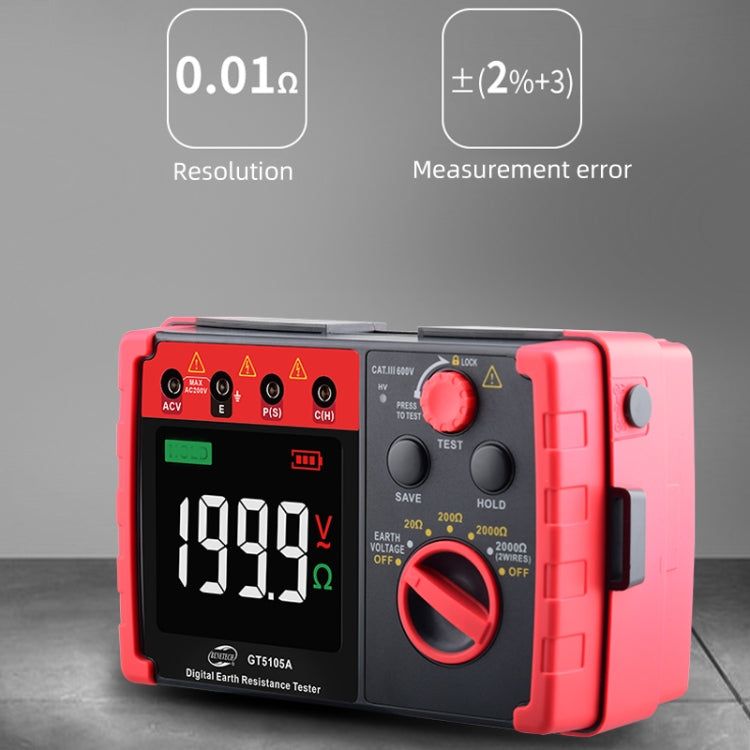 BENETECH GT5105A Professional LCD Digital Resistance Tester Meter Megger Earth Ground Resistance Voltage Tester - Battery & Resistance Tester by BENETECH | Online Shopping UK | buy2fix