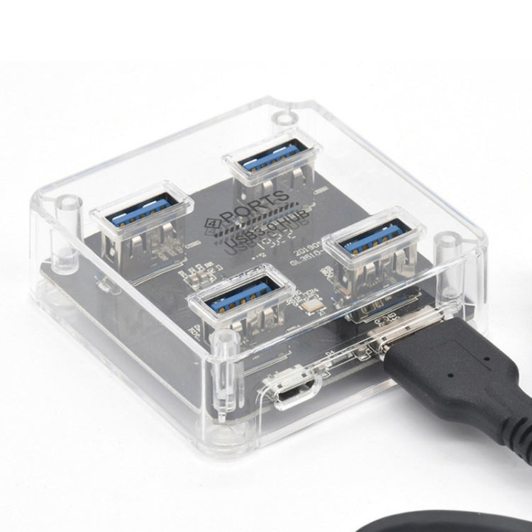 USB3.0 4 in 1 Multifunctional Desktop Square Transparent HUB - USB HUB by buy2fix | Online Shopping UK | buy2fix