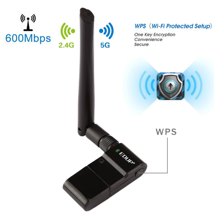 EDUP EP-AC1635 600Mbps Dual Band Wireless 11AC USB Ethernet Adapter 2dBi Antenna for Laptop / PC(Black) -  by EDUP | Online Shopping UK | buy2fix