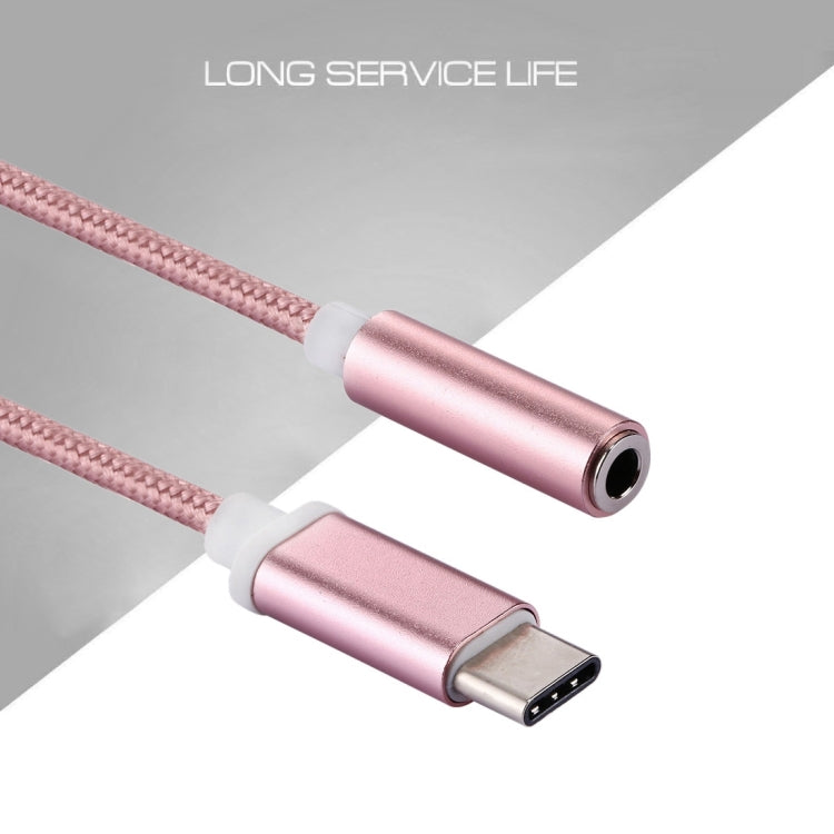 USB-C / Type-C Male to 3.5mm Female Weave Texture Audio Adapter, Length: about 10cm(Rose Gold) - Type-C Adapter by buy2fix | Online Shopping UK | buy2fix