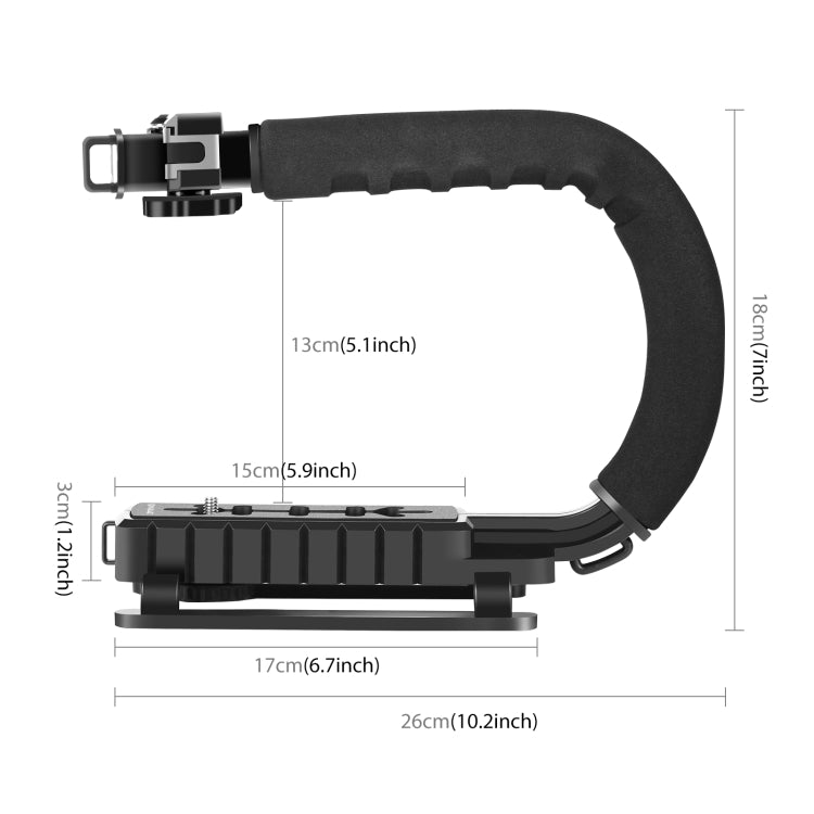 PULUZ U/C Shape Portable Handheld DV Bracket Stabilizer + Video Shotgun Microphone Kit with Cold Shoe Tripod Head  for All SLR Cameras and Home DV Camera - Camera Stabilizer by PULUZ | Online Shopping UK | buy2fix