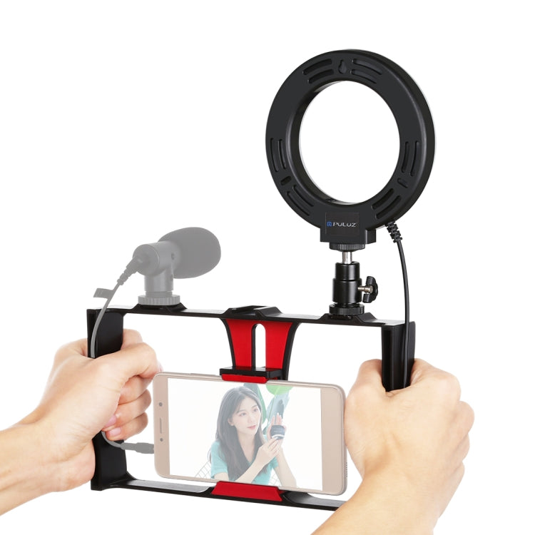 PULUZ 2 in 1 Vlogging Live Broadcast Smartphone Video Rig + 4.7 inch 12cm Ring LED Selfie Light Kits with Cold Shoe Tripod Head for iPhone, Galaxy, Huawei, Xiaomi, HTC, LG, Google, and Other Smartphones(Red) - Camera Accessories by PULUZ | Online Shopping UK | buy2fix