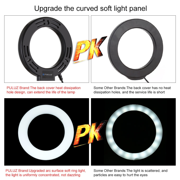 PULUZ 4.7 inch 12cm Curved Surface Ring Light + Round Base Desktop Mount USB 10 Modes 8 Colors RGBW Dimmable LED Ring Selfie Beauty Vlogging Photography Video Lights with Cold Shoe Tripod Ball Head(Black) - Ring Light by PULUZ | Online Shopping UK | buy2fix