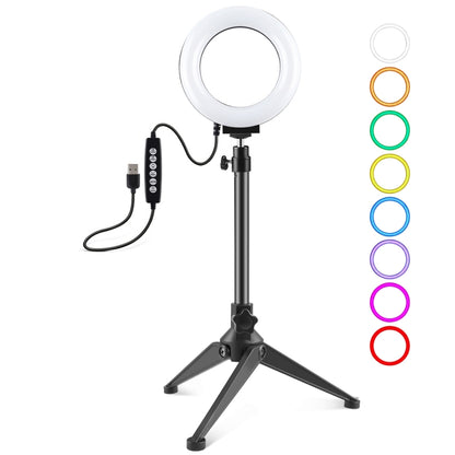 PULUZ 4.7 inch 12cm USB 10 Modes 8 Colors RGBW Dimmable LED Ring Vlogging Photography Video Lights + Desktop Tripod  Mount with Cold Shoe Tripod Ball Head(Black) - Ring Light by PULUZ | Online Shopping UK | buy2fix