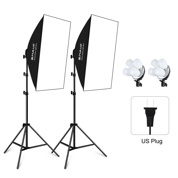 PULUZ Softbox Lighting Kit 2 PCS 50x70cm Professional Photo Studio Photography Light Equipment with 8 x E27 20W E27 Socket Bulb Photography Lighting Kit for Filming Portrait Shooting / Fashion Advertising Photography(US Plug) - Stand Bracket by PULUZ | Online Shopping UK | buy2fix