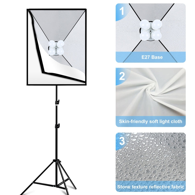 PULUZ Softbox Lighting Kit 2 PCS 50x70cm Professional Photo Studio Photography Light Equipment with 8 x E27 20W E27 Socket Bulb Photography Lighting Kit for Filming Portrait Shooting / Fashion Advertising Photography(US Plug) - Stand Bracket by PULUZ | Online Shopping UK | buy2fix