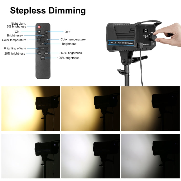 PULUZ 220V 150W Studio Video Light 3200K-5600K Dual Color Temperature Built-in Dissipate Heat System with Remote Control(US Plug) - Shoe Mount Flashes by PULUZ | Online Shopping UK | buy2fix