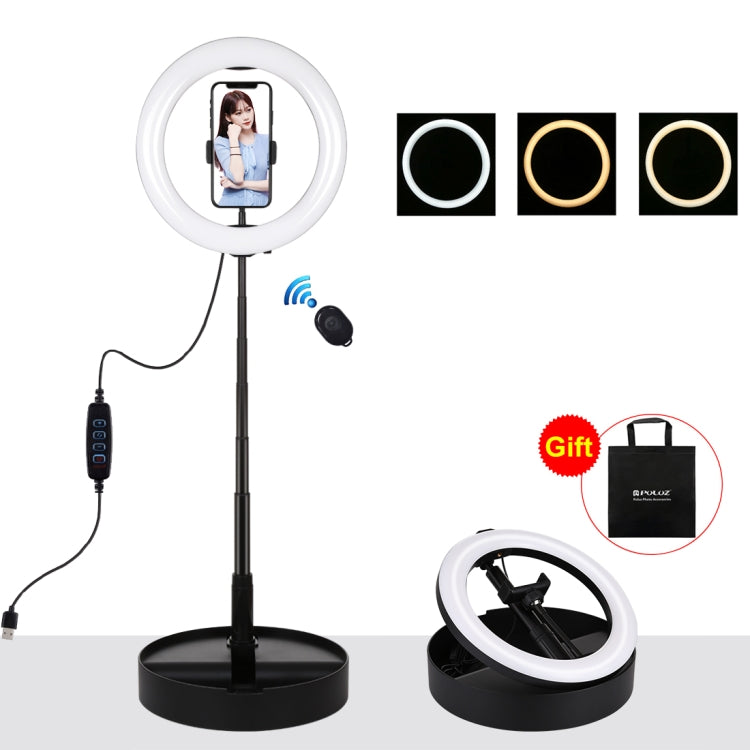 PULUZ 10.2 inch 26cm USB 3 Modes Dimmable Dual Color Temperature LED Curved  Ring Vlogging Selfie Photography Video Lights with Bluetooth Remote Shutter & Folding Desktop Holder & Phone Clamp(Black) - Ring Light by PULUZ | Online Shopping UK | buy2fix