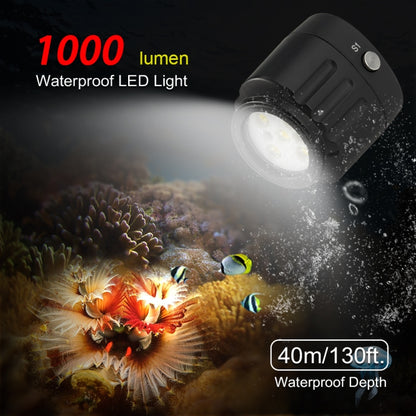 PULUZ 40m Underwater LED Photography Fill Light 1000LM 3.7V/1100mAh Diving Light for GoPro, Insta360, DJI and Other Action Cameras(Black) - Waterproof Light by PULUZ | Online Shopping UK | buy2fix