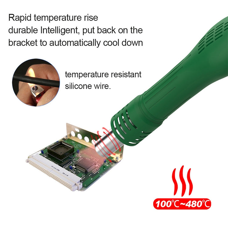 BEST BST-858D+ AC 220V 50Hz 650W LED Displayer Adjustable Temperature Unleaded Hot Air Gun with Helical Wind(Green) - Heat Guns by buy2fix | Online Shopping UK | buy2fix