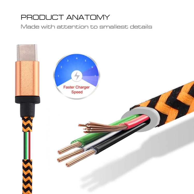 1m Woven Style USB-C / Type-C 3.1 to USB 2.0 Data Sync Charge Cable(Orange) - USB-C & Type-C Cable by buy2fix | Online Shopping UK | buy2fix