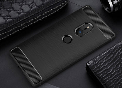 For Sony Xperia XZ2 Brushed Texture Carbon Fiber Shockproof TPU Protective Back Case(Black) - Mobile Accessories by buy2fix | Online Shopping UK | buy2fix