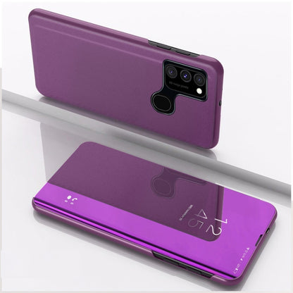 For Samsung Galaxy A21S Plated Mirror Horizontal Flip Leather Case with Holder(Purple) - Samsung Accessories by buy2fix | Online Shopping UK | buy2fix