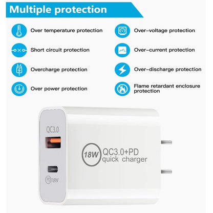 SDC-18W 18W PD + QC 3.0 USB Dual Fast Charging Universal Travel Charger with Micro USB Fast Charging Data Cable, US Plug - Mobile Accessories by buy2fix | Online Shopping UK | buy2fix