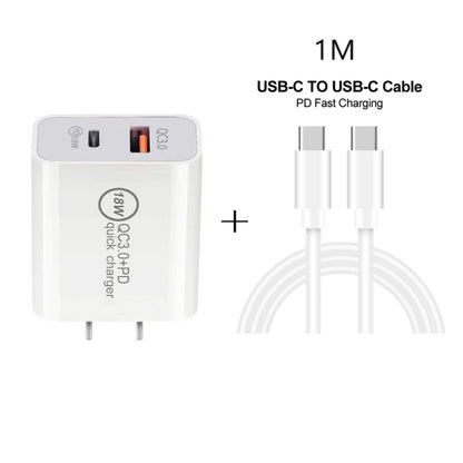 SDC-18W 18W PD 3.0 Type-C / USB-C + QC 3.0 USB Dual Fast Charging Universal Travel Charger with Type-C / USB-C to Type-C / USB-C Fast Charging Data Cable, US Plug - Mobile Accessories by buy2fix | Online Shopping UK | buy2fix