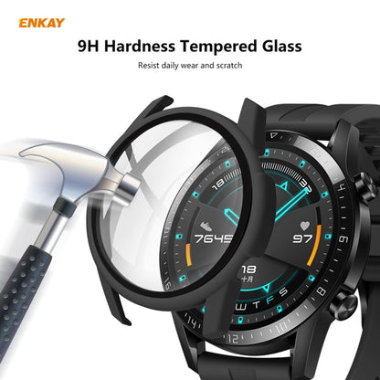 For Huawei Watch GT 2 46mm ENKAY Hat-Prince ENK-AC8202 Full Coverage PC Frosted Case + 9H Tempered Glass Protector(Green) - Watch Cases by ENKAY | Online Shopping UK | buy2fix