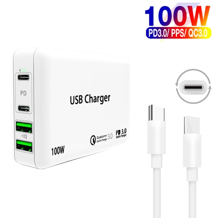 PD65W-A9 PD 65W Dual Dort USB-C / Type-C + Dual USB Charger with 5A USB-C / Type-C to USB-C / Type-C Fast Charging Cable for Apple MacBook Series UK Plug - Cable & Adapter by buy2fix | Online Shopping UK | buy2fix