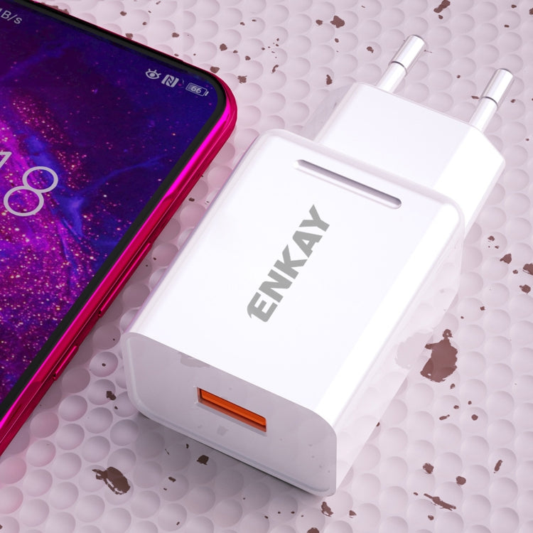 ENKAY Hat-Prince T033 18W 3A QC3.0 Fast Charging Power Adapter EU Plug Portable Travel Charger With 3A 1m 8 Pin Cable - Mobile Accessories by ENKAY | Online Shopping UK | buy2fix