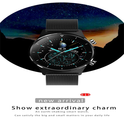 E13 1.28 inch IPS Color Screen Smart Watch, IP68 Waterproof, Leather Watchband, Support Heart Rate Monitoring/Blood Pressure Monitoring/Blood Oxygen Monitoring/Sleep Monitoring(Black) - Smart Wear by buy2fix | Online Shopping UK | buy2fix