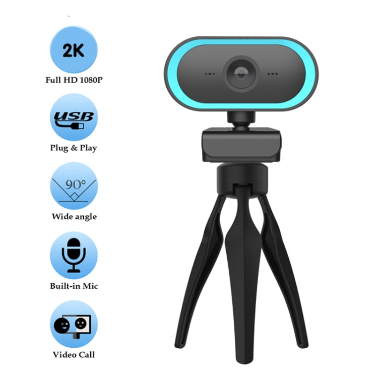 C11 2K Picture Quality HD Without Distortion 360 Degrees Rotate Built-in Microphone Sound Clear Webcams with Tripod(Orange) - HD Camera by buy2fix | Online Shopping UK | buy2fix