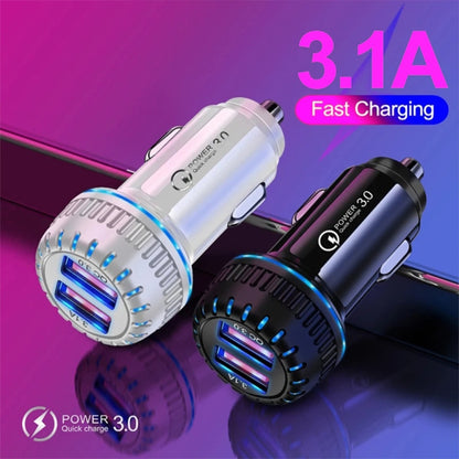YSY-349 QC3.0 Dual Port USB Car Charger + 3A USB to 8 Pin Data Cable, Length: 1m(White) - In Car by buy2fix | Online Shopping UK | buy2fix