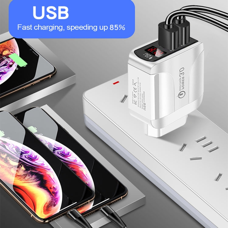 F002C QC3.0 USB + USB 2.0 LED Digital Display Fast Charger with USB to 8 Pin Data Cable, US Plug(White) - Apple Accessories by buy2fix | Online Shopping UK | buy2fix