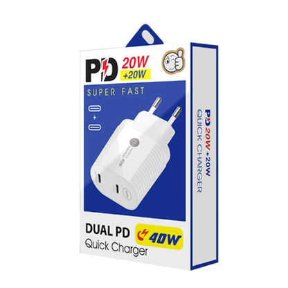 40W Dual Port PD / Type-C Fast Charger for iPhone / iPad Series, EU Plug(White) - Apple Accessories by buy2fix | Online Shopping UK | buy2fix