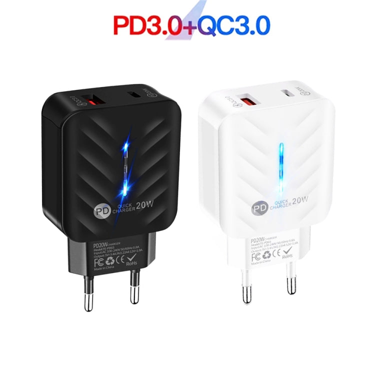 PD03 20W PD3.0 + QC3.0 USB Charger with USB to Micro USB Data Cable, EU Plug(White) - Mobile Accessories by buy2fix | Online Shopping UK | buy2fix