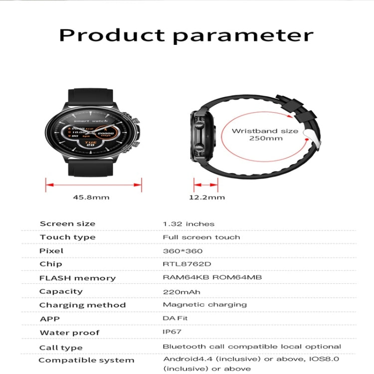 CF85 1.32 inch Silicone Watchband Color Screen Smart Watch(Black) - Smart Wear by buy2fix | Online Shopping UK | buy2fix