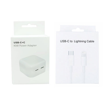 SDC-40W Dual PD USB-C / Type-C Ports Charger with 1m Type-C to 8 Pin Data Cable, UK Plug - Apple Accessories by buy2fix | Online Shopping UK | buy2fix